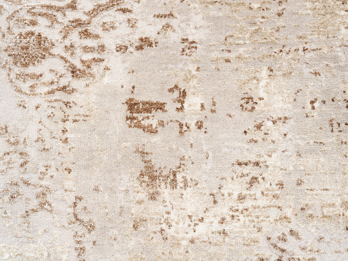 Modern / Contemporary hand-knotted wool/silk runner in Beige, 2'9" x 10' — SKU O062437 (view 5)