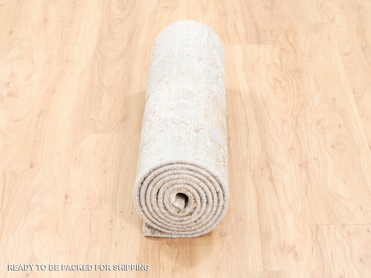 Modern / Contemporary hand-knotted wool/silk runner in Beige, 2'9" x 10' — SKU O062437 (view 6)