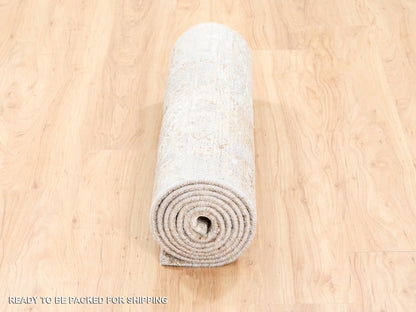 Modern / Contemporary hand-knotted wool/silk runner in Beige, 2'9" x 10' — SKU O062437 (view 6)