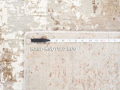 Modern / Contemporary hand-knotted wool/silk runner in Beige, 2'9" x 10' — SKU O062437 (view 8)