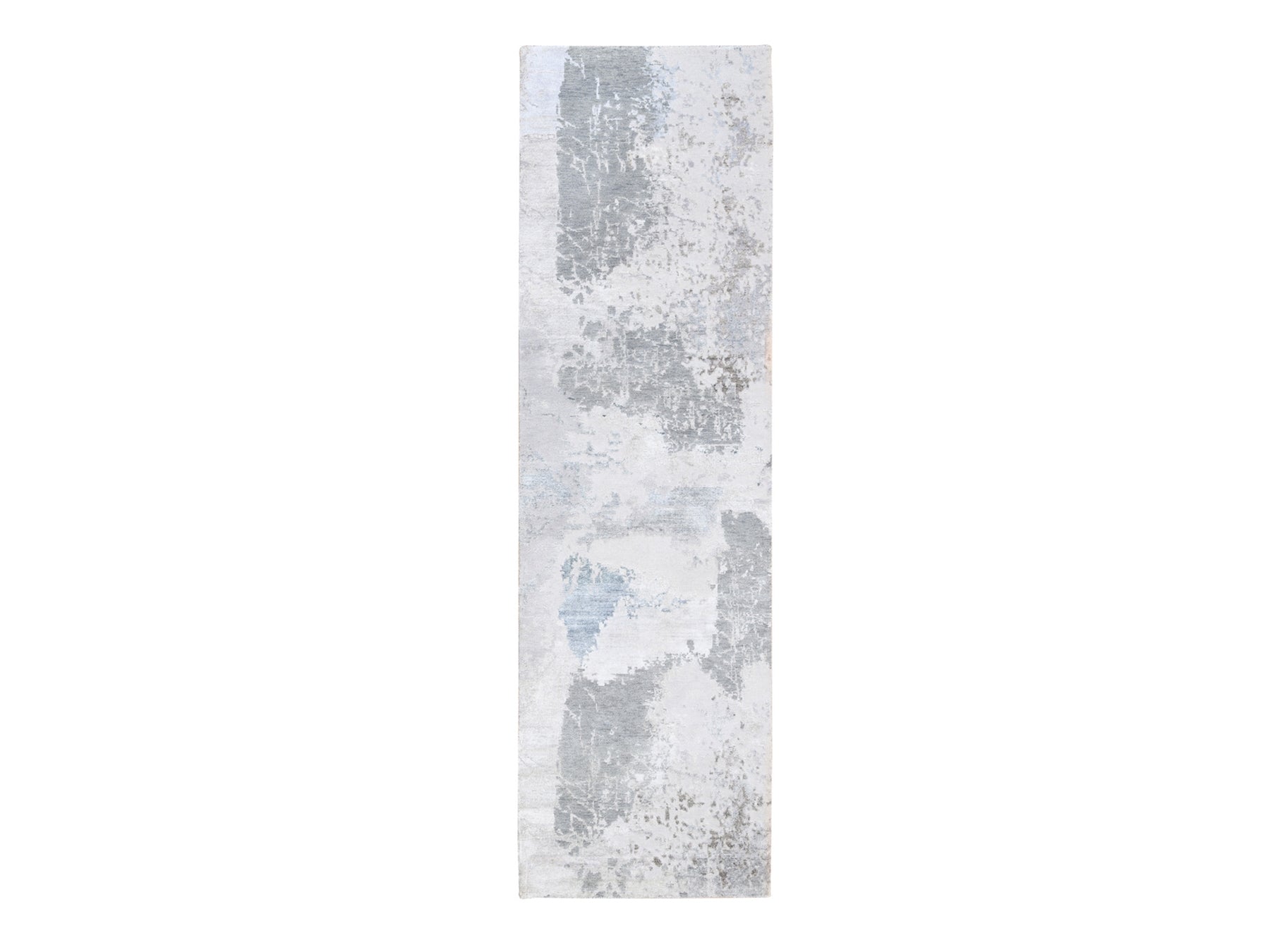 Modern / Contemporary hand-knotted wool/silk runner in Gray, 2'9" x 10' — SKU O062438