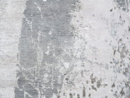 Grey 2'9" x 10'0" Modern / Contemporary Hand knotted Wool/Silk Rug - Sku: O062438