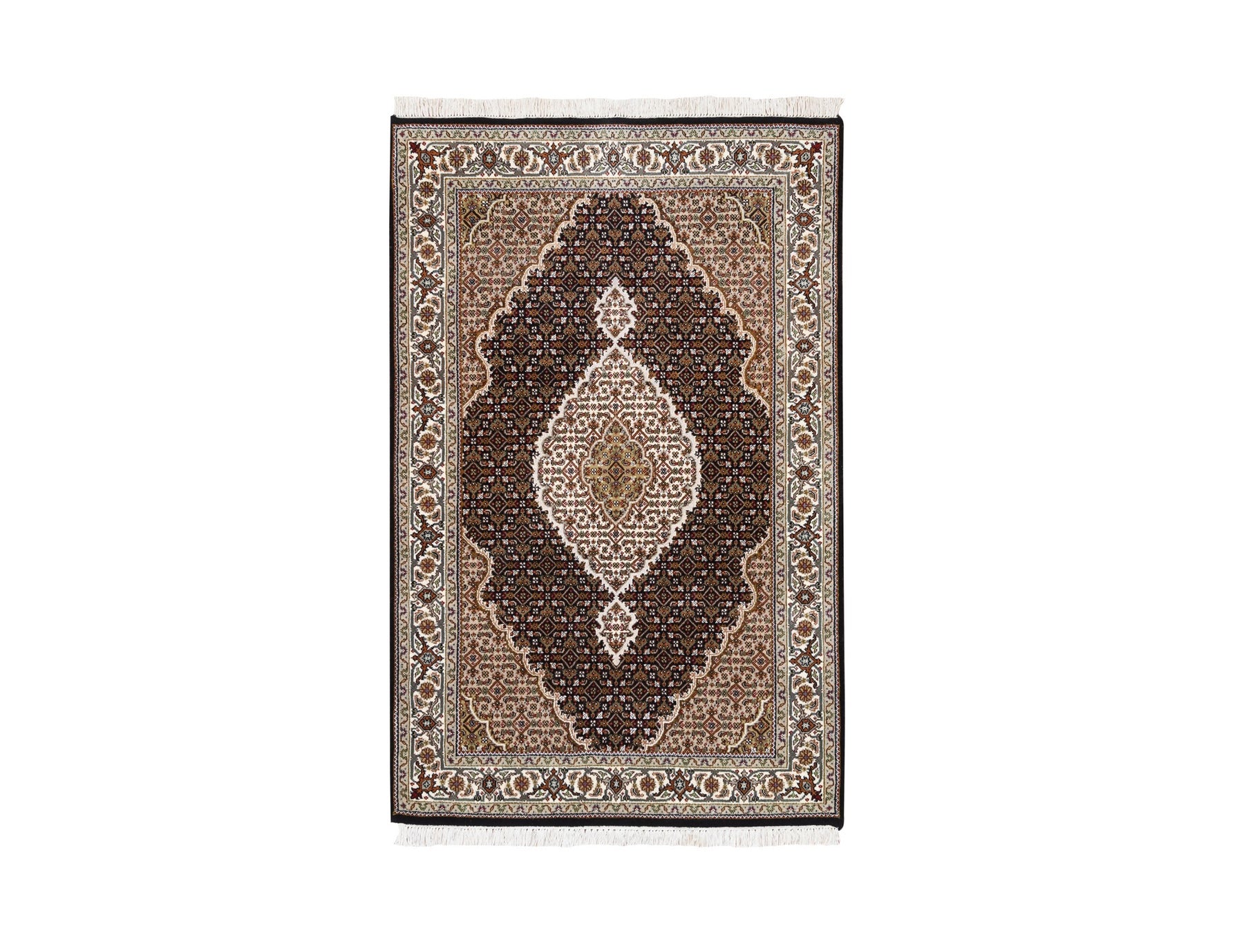 Tabriz Fine Oriental hand-knotted wool rug in Black & Ivory, 3'10" x 6' — SKU O062488