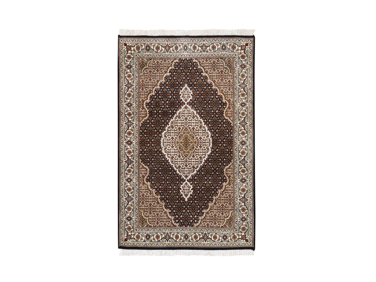 Tabriz Fine Oriental hand-knotted wool rug in Black & Ivory, 3'10" x 6' — SKU O062488