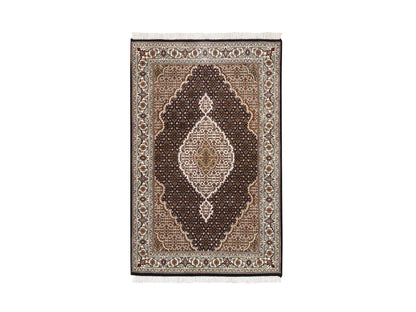 Tabriz Fine Oriental hand-knotted wool rug in Black & Ivory, 3'10" x 6' — SKU O062488