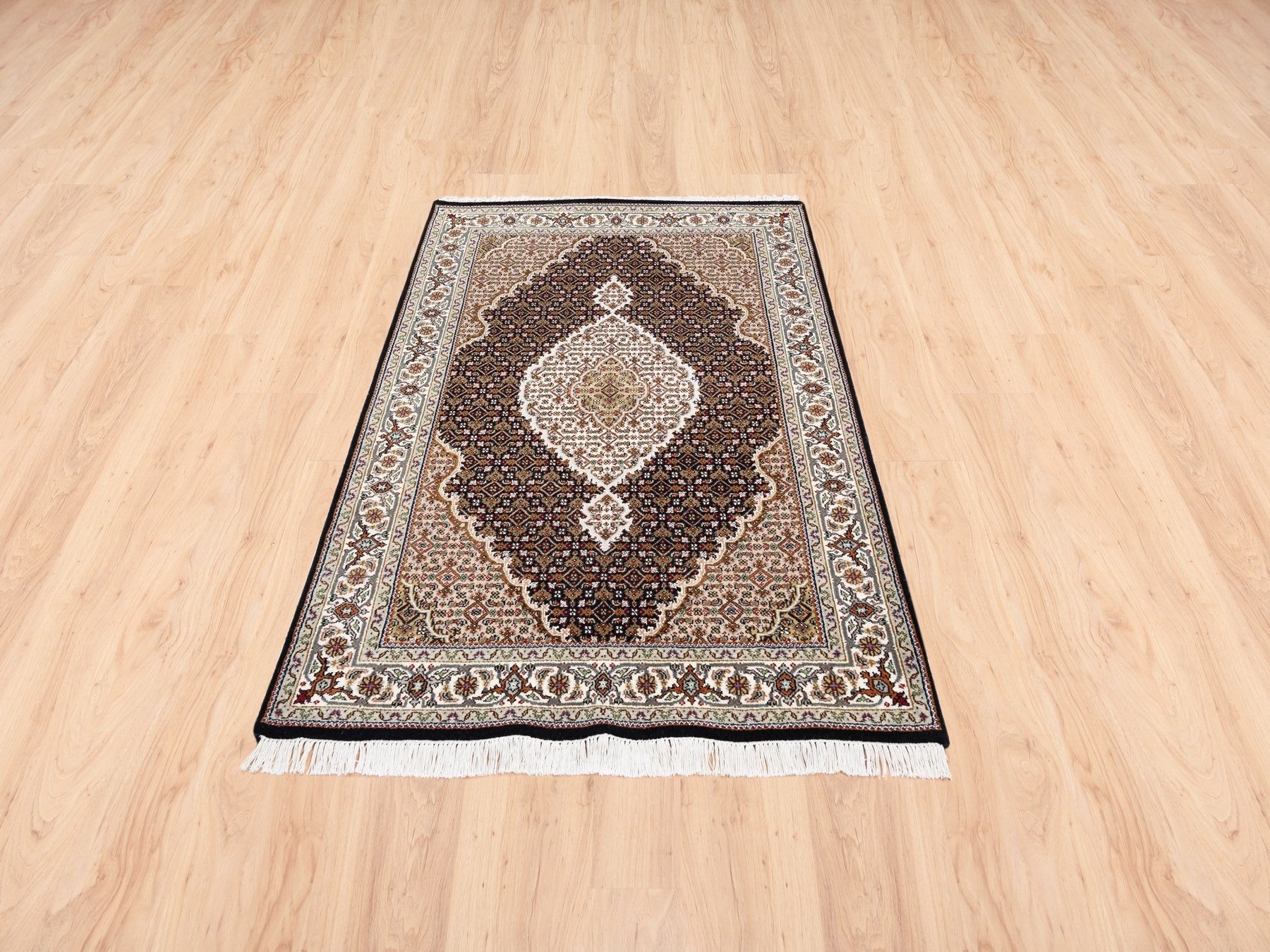 Tabriz Fine Oriental hand-knotted wool rug in Black & Ivory, 3'10" x 6' — SKU O062488 (view 2)