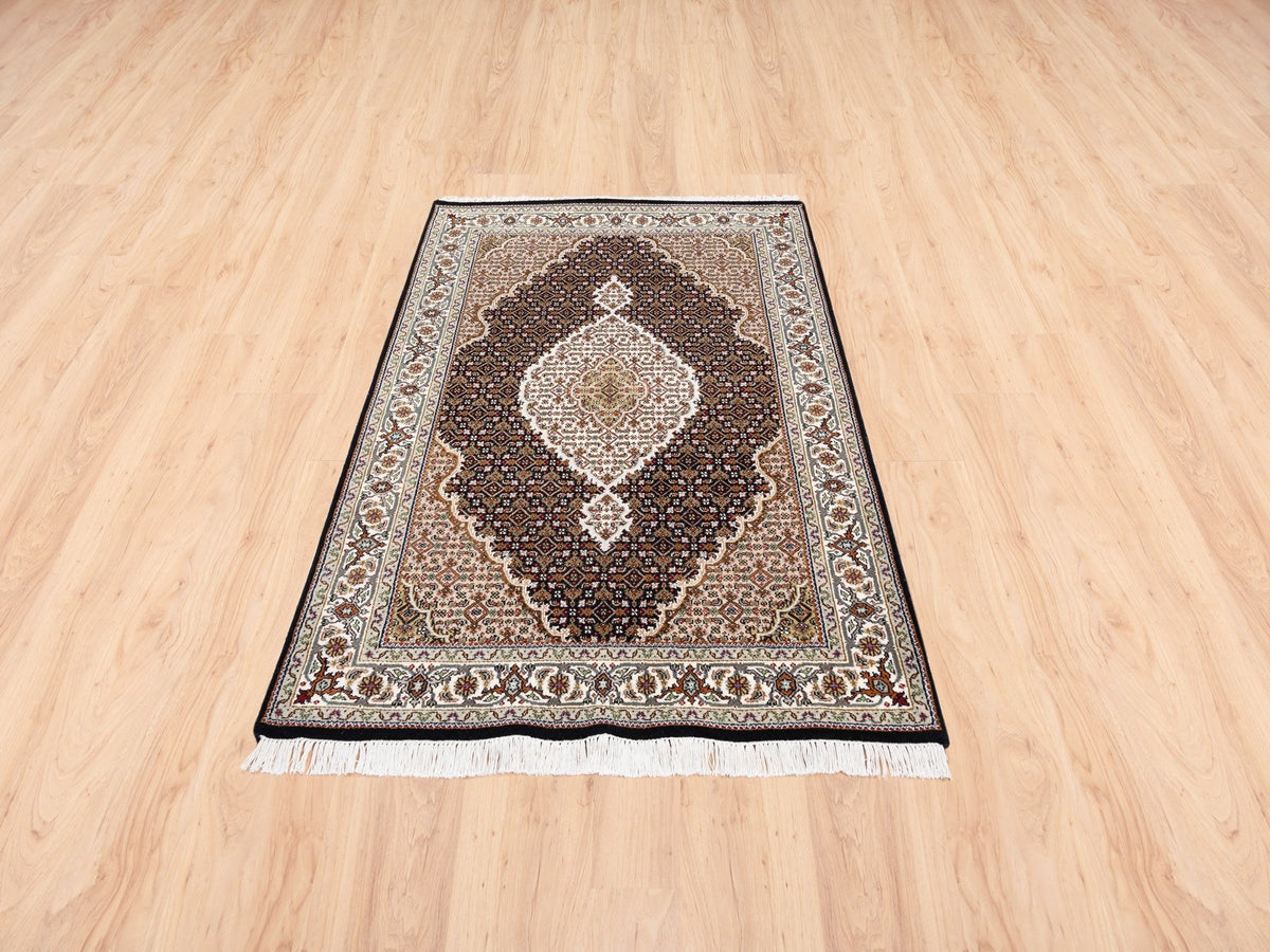Tabriz Fine Oriental hand-knotted wool rug in Black & Ivory, 3'10" x 6' — SKU O062488 (view 2)