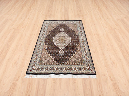 Tabriz Fine Oriental hand-knotted wool rug in Black & Ivory, 3'10" x 6' — SKU O062488 (view 2)