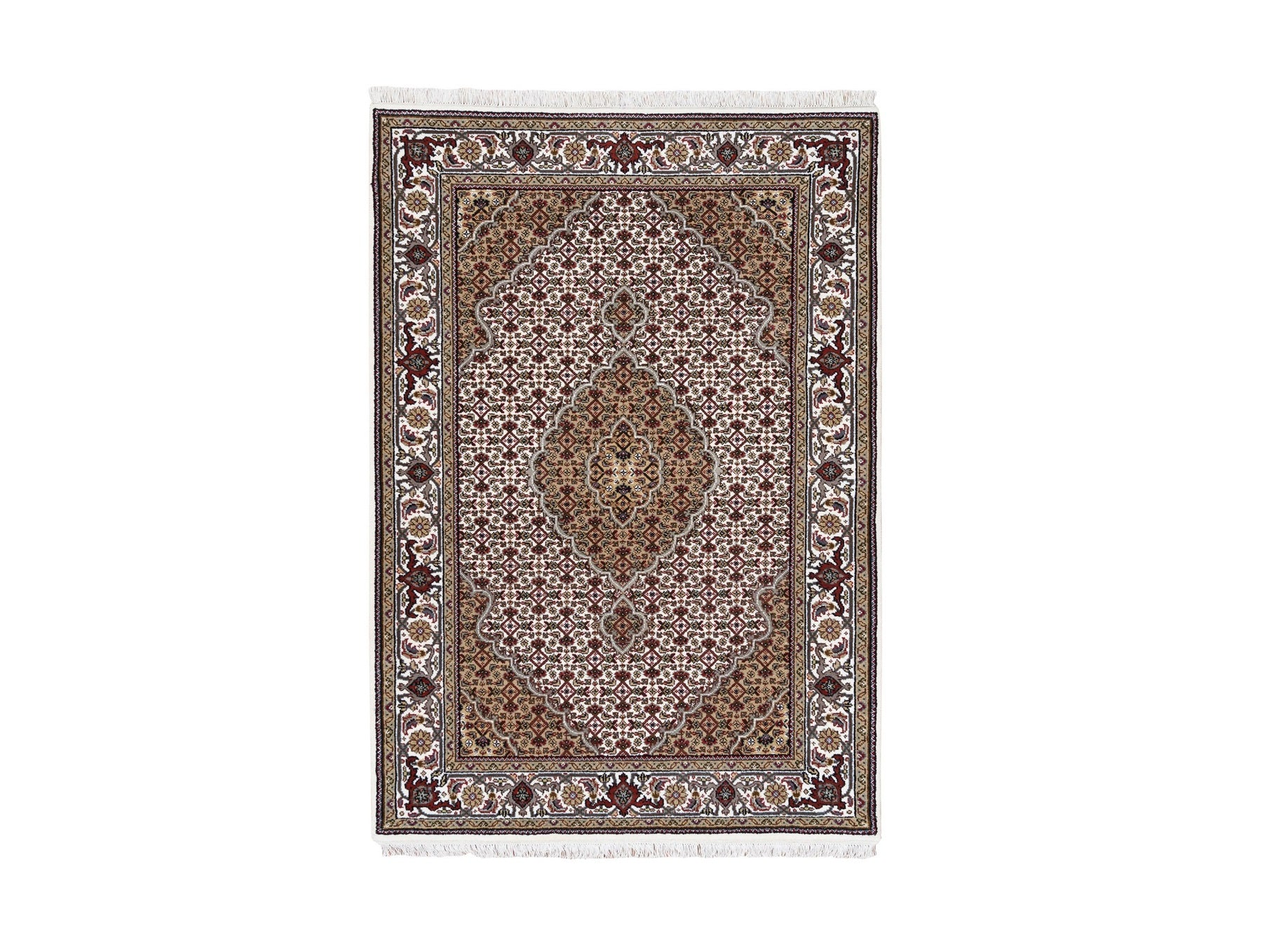 Tabriz Fine Oriental hand-knotted wool rug in Ivory, 4' x 6' — SKU O062490