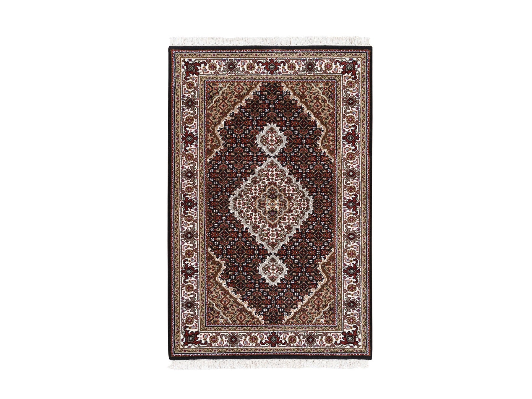 Tabriz Fine Oriental hand-knotted wool rug in Black & Ivory, 3'2" x 5'4" — SKU O062491