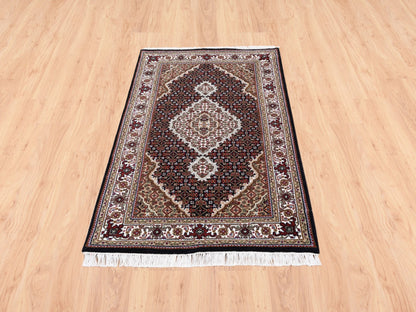 Tabriz Fine Oriental hand-knotted wool rug in Black & Ivory, 3'2" x 5'4" — SKU O062491 (view 2)