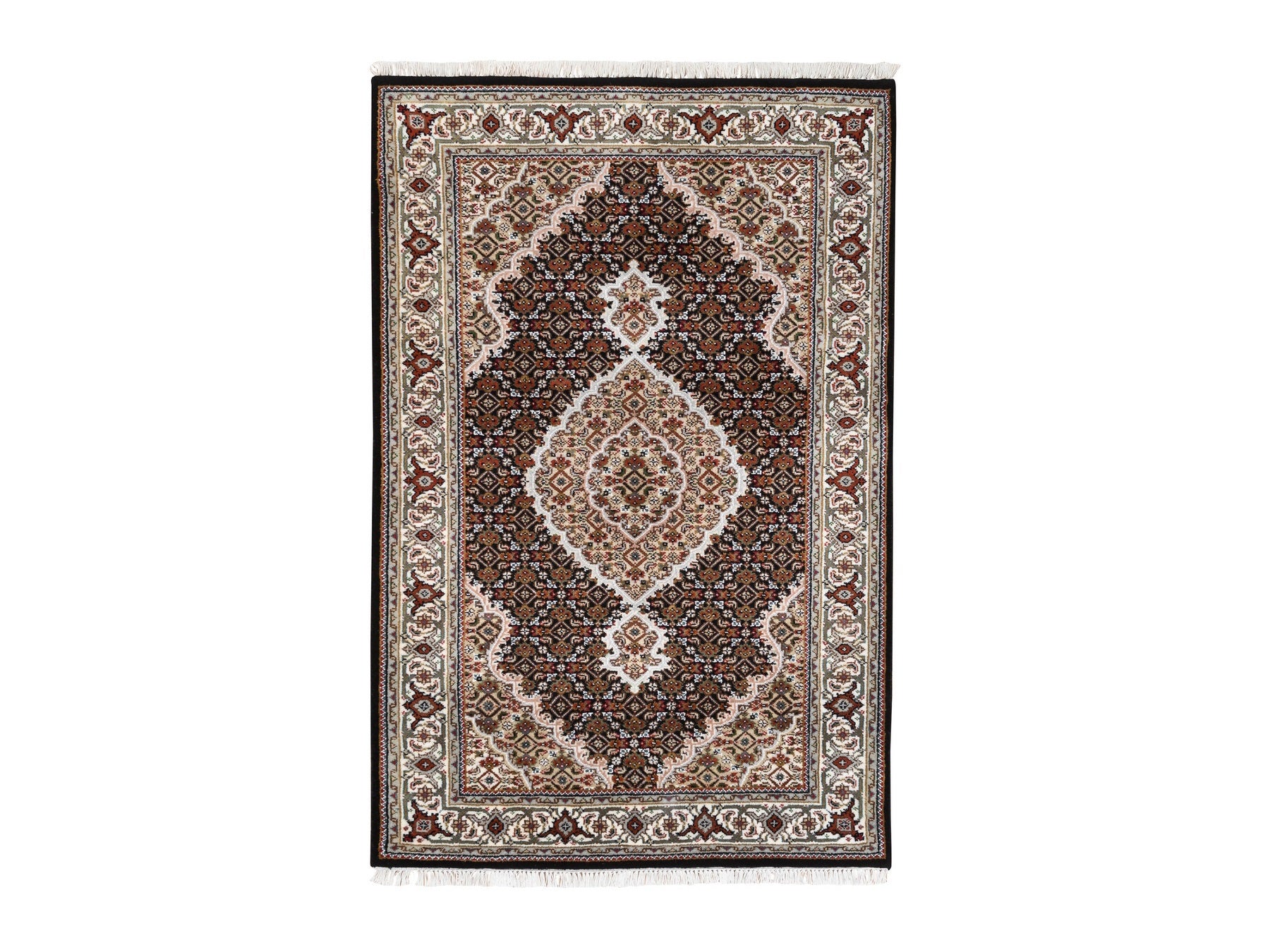 Tabriz Fine Oriental hand-knotted wool rug in Black & Ivory, 2'10" x 5'4" — SKU O062532