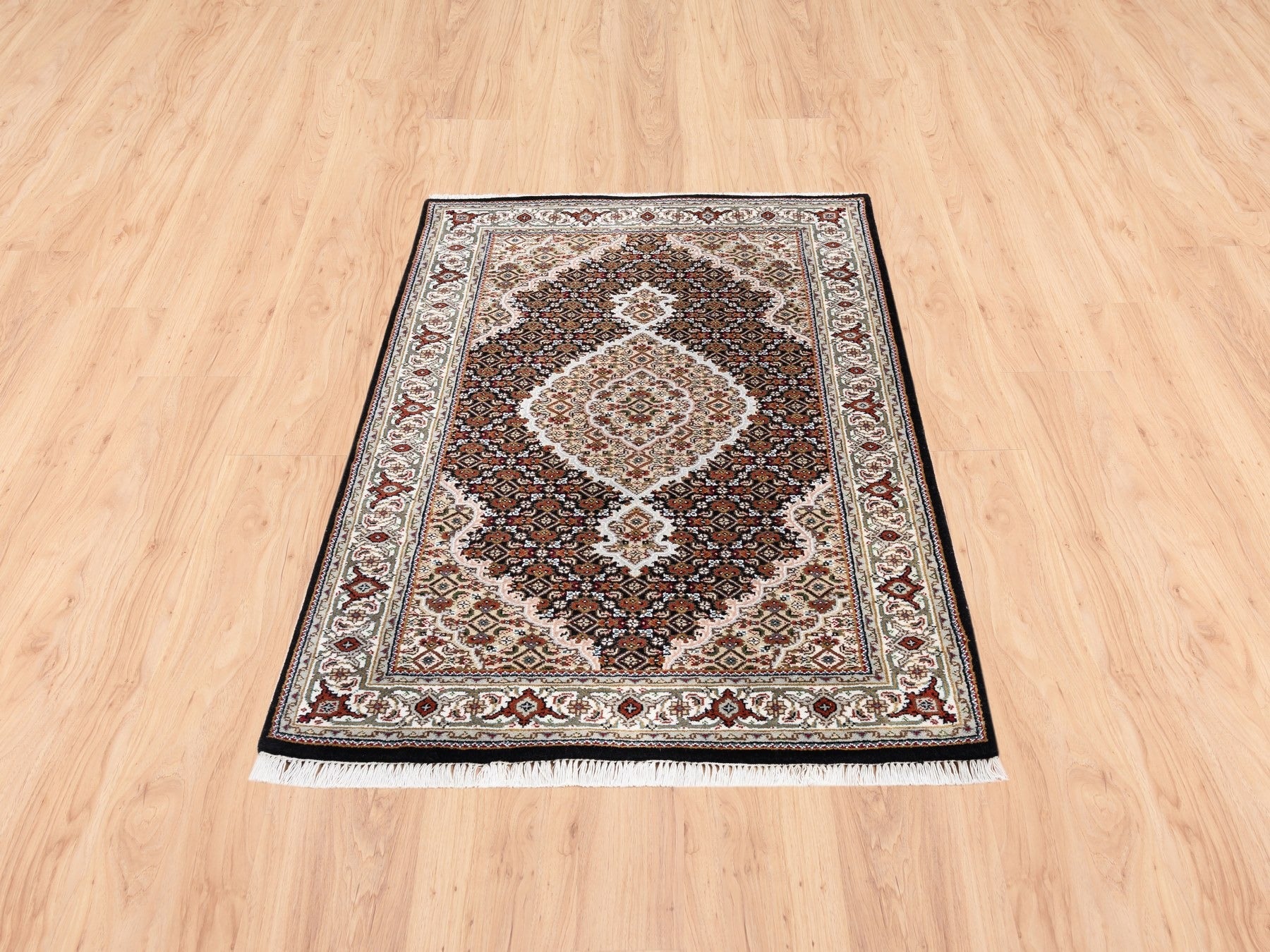 Tabriz Fine Oriental hand-knotted wool rug in Black & Ivory, 2'10" x 5'4" — SKU O062532 (view 2)