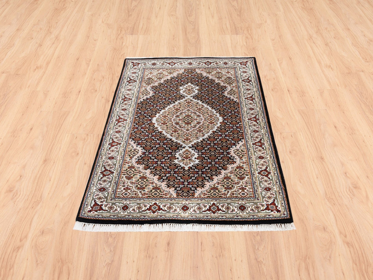 Tabriz Fine Oriental hand-knotted wool rug in Black & Ivory, 2'10" x 5'4" — SKU O062532 (view 2)