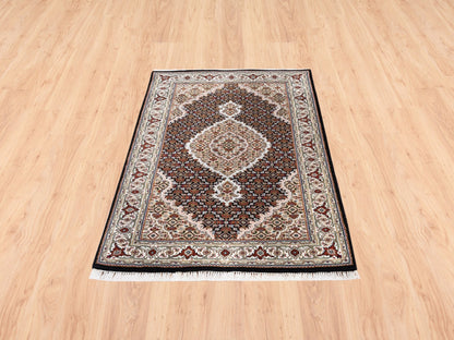 Tabriz Fine Oriental hand-knotted wool rug in Black & Ivory, 2'10" x 5'4" — SKU O062532 (view 2)