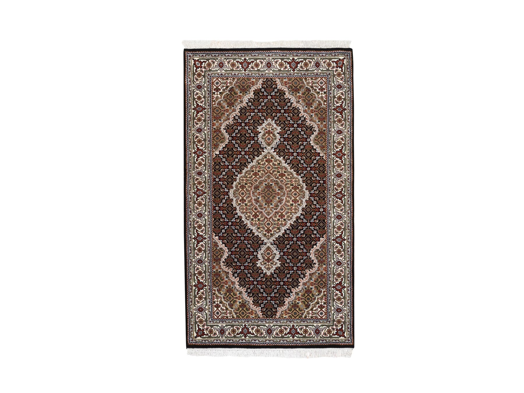 Tabriz Fine Oriental hand-knotted wool rug in Black & Ivory, 3'2" x 5'6" — SKU O062533
