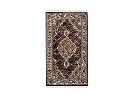 Tabriz Fine Oriental hand-knotted wool rug in Black & Ivory, 3'2" x 5'6" — SKU O062533