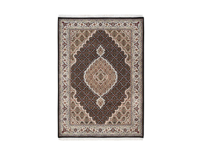 Tabriz Fine Oriental hand-knotted wool/silk rug in Black & Ivory, 4'2" x 6'1" — SKU O062569
