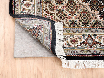 Tabriz Fine Oriental hand-knotted wool/silk rug in Black & Ivory, 4'2" x 6'1" — SKU O062569 (view 3)