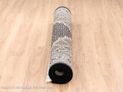Tabriz Fine Oriental hand-knotted wool/silk rug in Black & Ivory, 4'2" x 6'1" — SKU O062569 (view 6)
