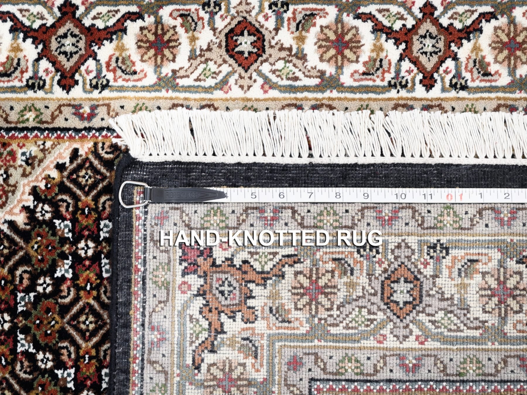 Tabriz Fine Oriental hand-knotted wool/silk rug in Black & Ivory, 4'2" x 6'1" — SKU O062569 (view 8)