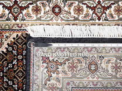 Tabriz Fine Oriental hand-knotted wool/silk rug in Black & Ivory, 4'2" x 6'1" — SKU O062569 (view 8)