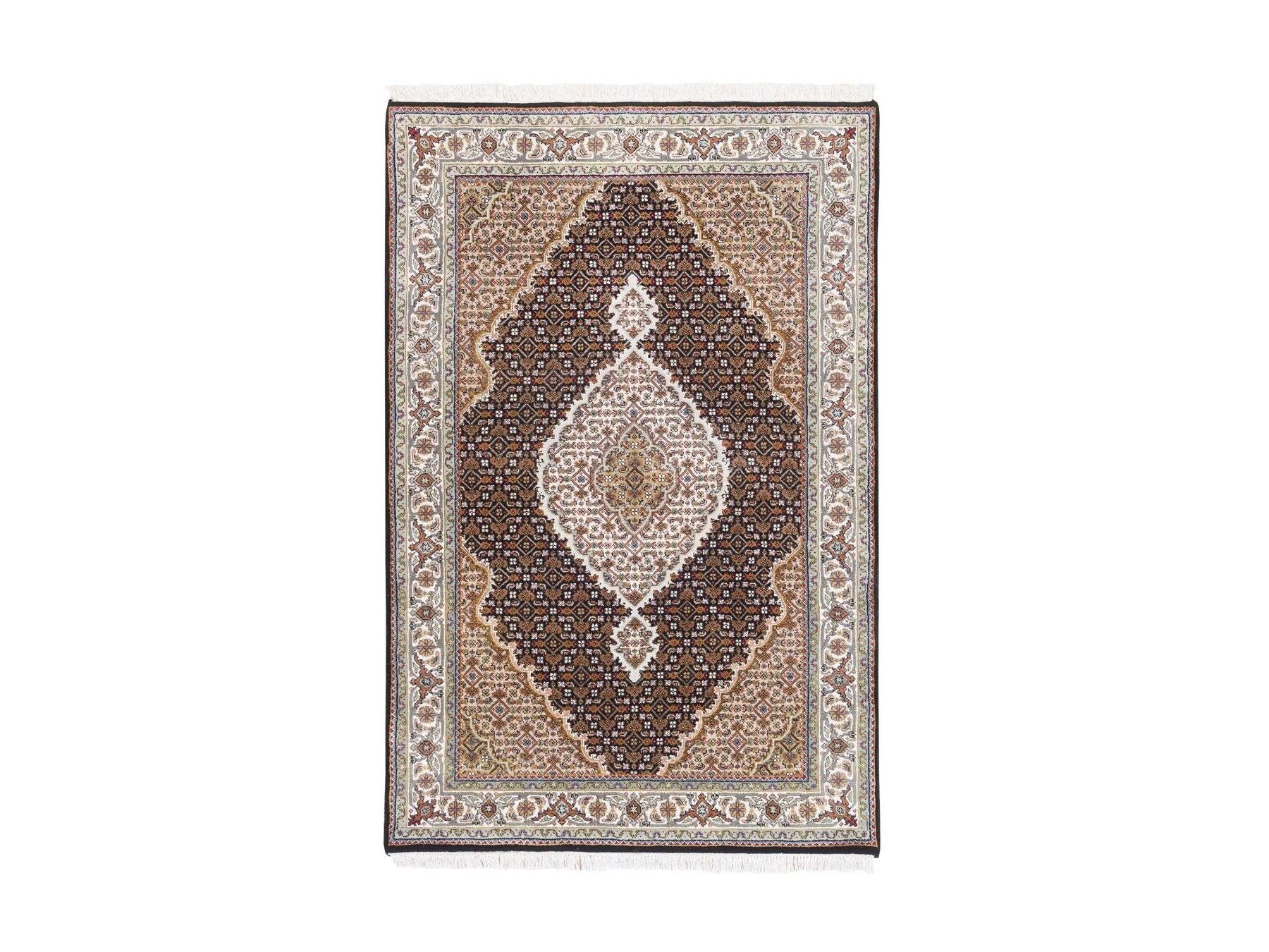 Tabriz Fine Oriental hand-knotted wool rug in Black & Ivory, 3'10" x 6' — SKU O062619