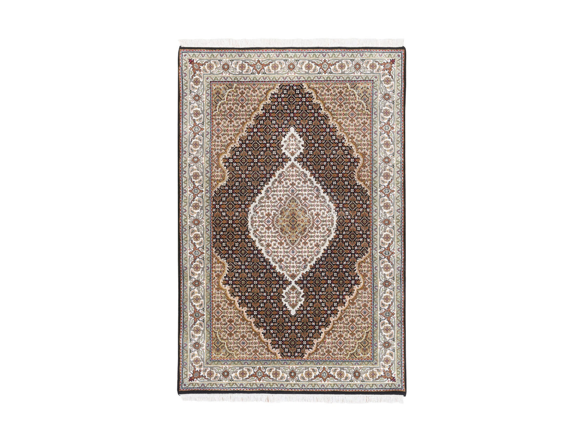Tabriz Fine Oriental hand-knotted wool rug in Black & Ivory, 3'10" x 6' — SKU O062619