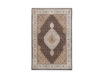 Tabriz Fine Oriental hand-knotted wool rug in Black & Ivory, 3'10" x 6' — SKU O062619