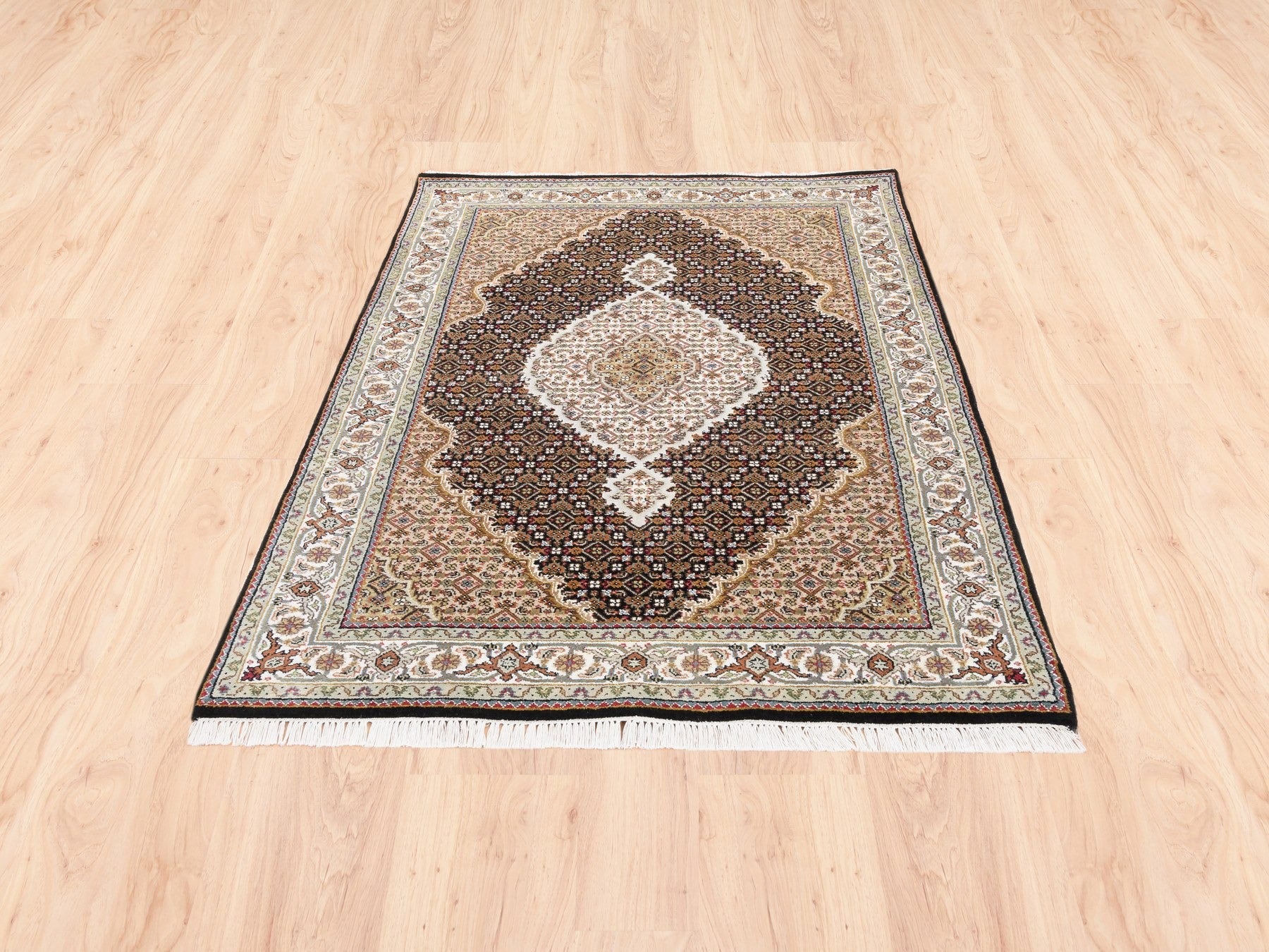 Tabriz Fine Oriental hand-knotted wool rug in Black & Ivory, 3'10" x 6' — SKU O062619 (view 2)