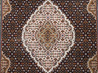 Tabriz Fine Oriental hand-knotted wool rug in Black & Ivory, 3'10" x 6' — SKU O062619 (view 5)