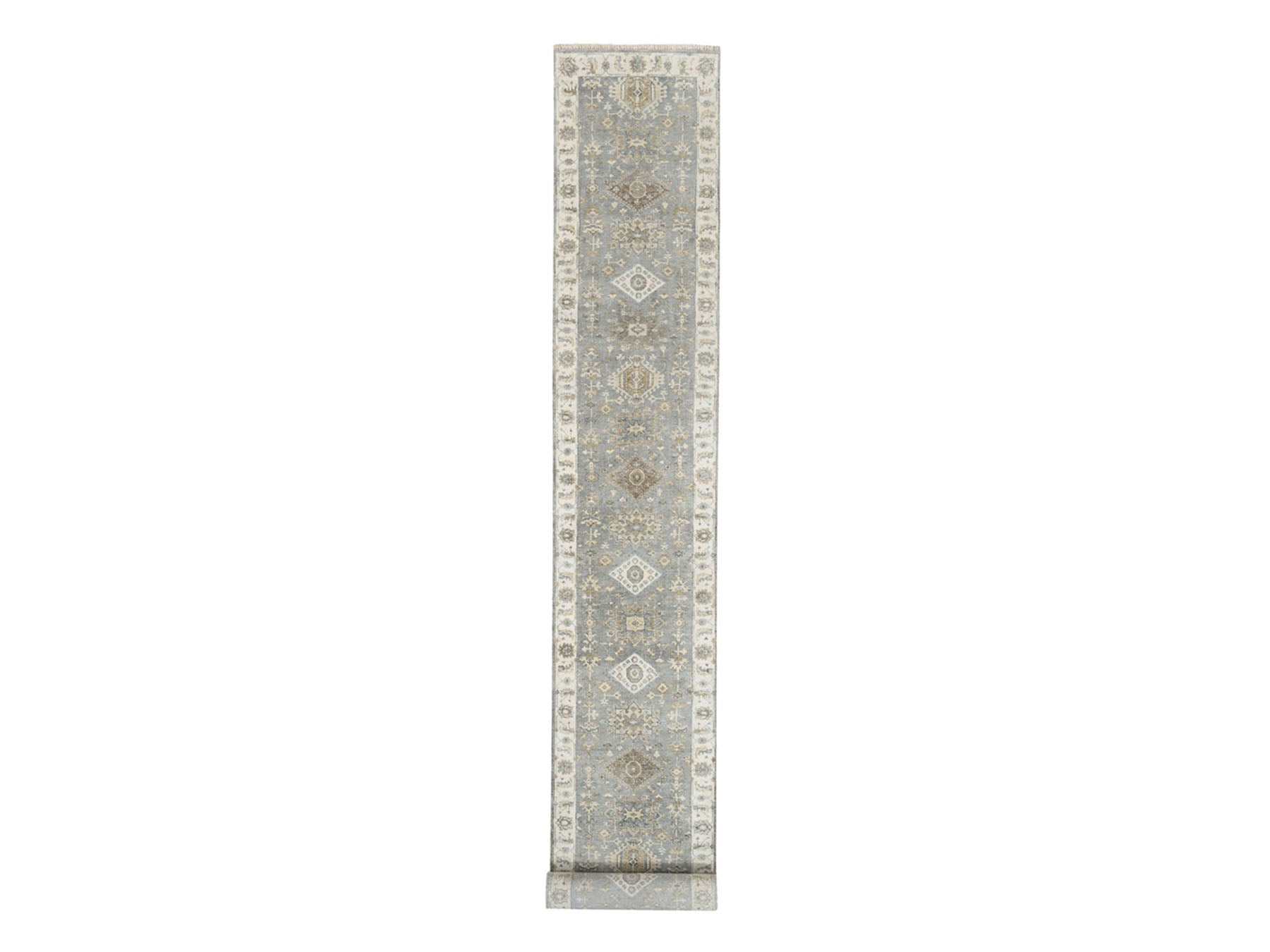 Heriz hand-knotted wool runner in Gray & Ivory, 2'8" x 17'10" — SKU O062646