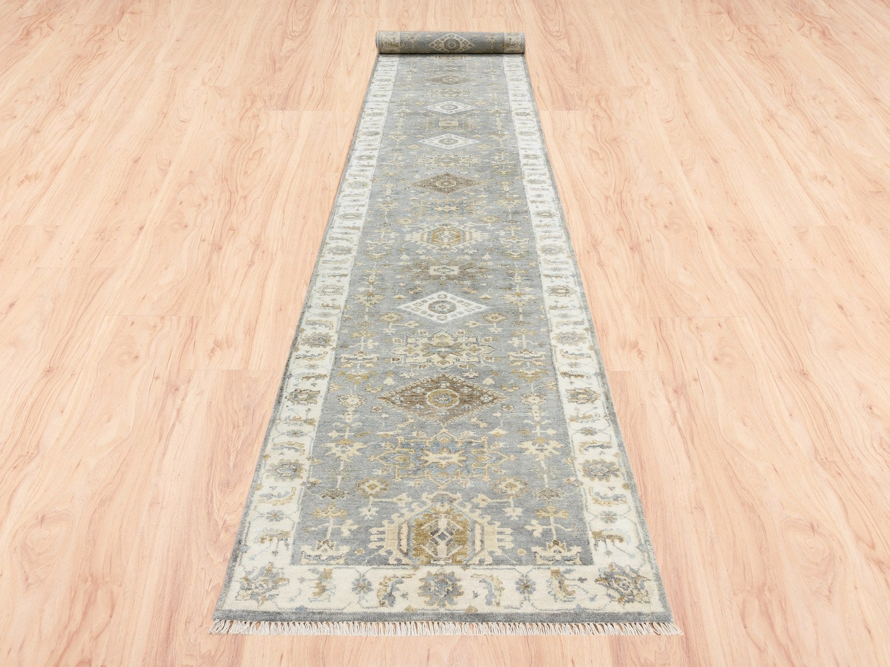 Heriz hand-knotted wool runner in Gray & Ivory, 2'8" x 17'10" — SKU O062646 (view 2)