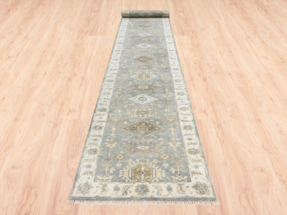 Grey 2'8" x 17'10" Traditional Hand knotted Wool Rug - Sku: O062646