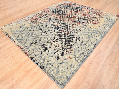 Black 8'1" x 10'1" Tribal & Geometric Hand knotted Wool Rug - Sku: O062649
