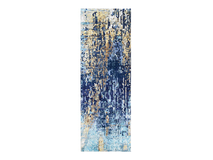 Blue 3'10" x 11'8" Modern and Contemporary Hand knotted Wool/Silk Rug - Sku: O062650