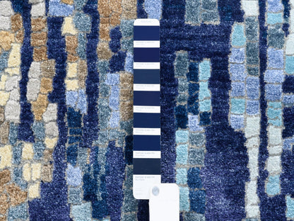Blue 3'10" x 11'8" Modern and Contemporary Hand knotted Wool/Silk Rug - Sku: O062650