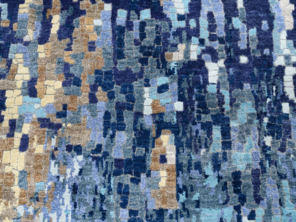 Blue 3'10" x 11'8" Modern and Contemporary Hand knotted Wool/Silk Rug - Sku: O062650