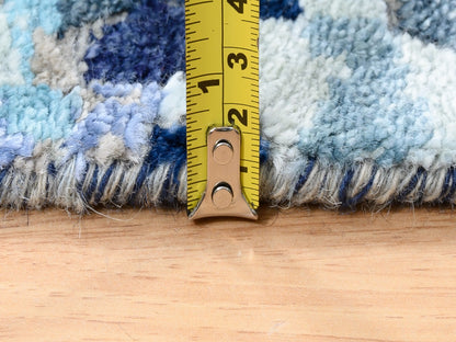 Blue 3'10" x 11'8" Modern and Contemporary Hand knotted Wool/Silk Rug - Sku: O062650