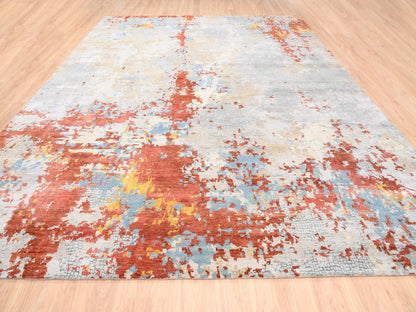 Orange 11'8" x 15'0" Modern / Contemporary Hand knotted Wool/Silk Rug - Sku: O062675