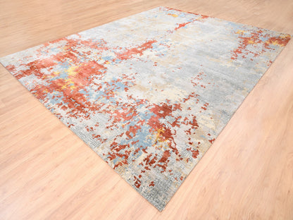 Orange 11'8" x 15'0" Modern / Contemporary Hand knotted Wool/Silk Rug - Sku: O062675