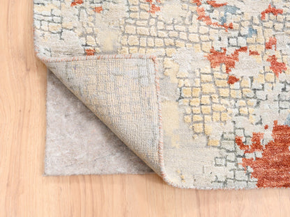 Orange 11'8" x 15'0" Modern / Contemporary Hand knotted Wool/Silk Rug - Sku: O062675