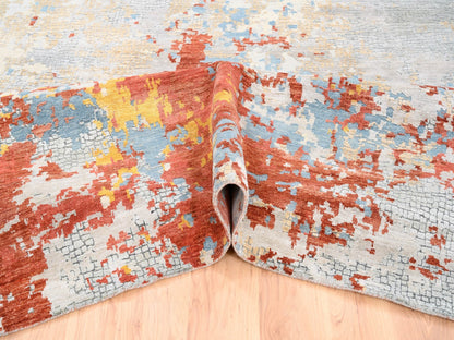 Orange 11'8" x 15'0" Modern / Contemporary Hand knotted Wool/Silk Rug - Sku: O062675
