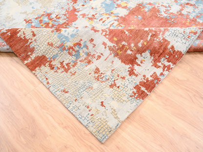 Orange 11'8" x 15'0" Modern / Contemporary Hand knotted Wool/Silk Rug - Sku: O062675