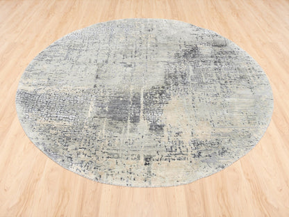 Grey 5'9" x 5'10" Modern / Contemporary Hand knotted Wool/Silk Rug - Sku: O062682