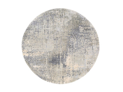 Grey 4'10" x 4'10" Modern / Contemporary Hand knotted Wool/Silk Rug - Sku: O062683