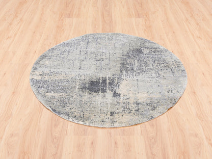 Grey 4'10" x 4'10" Modern / Contemporary Hand knotted Wool/Silk Rug - Sku: O062683