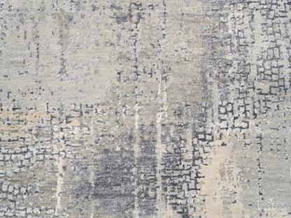 Grey 4'10" x 4'10" Modern / Contemporary Hand knotted Wool/Silk Rug - Sku: O062683