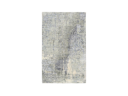 Grey 3'0" x 5'0" Modern / Contemporary Hand knotted Wool/Silk Rug - Sku: O062686