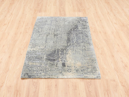 Grey 3'0" x 5'0" Modern / Contemporary Hand knotted Wool/Silk Rug - Sku: O062686